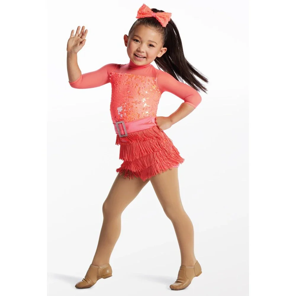 Pre-Owned Dance Costume Weissman 12964 Medium Child Orange Jazz Sequin
